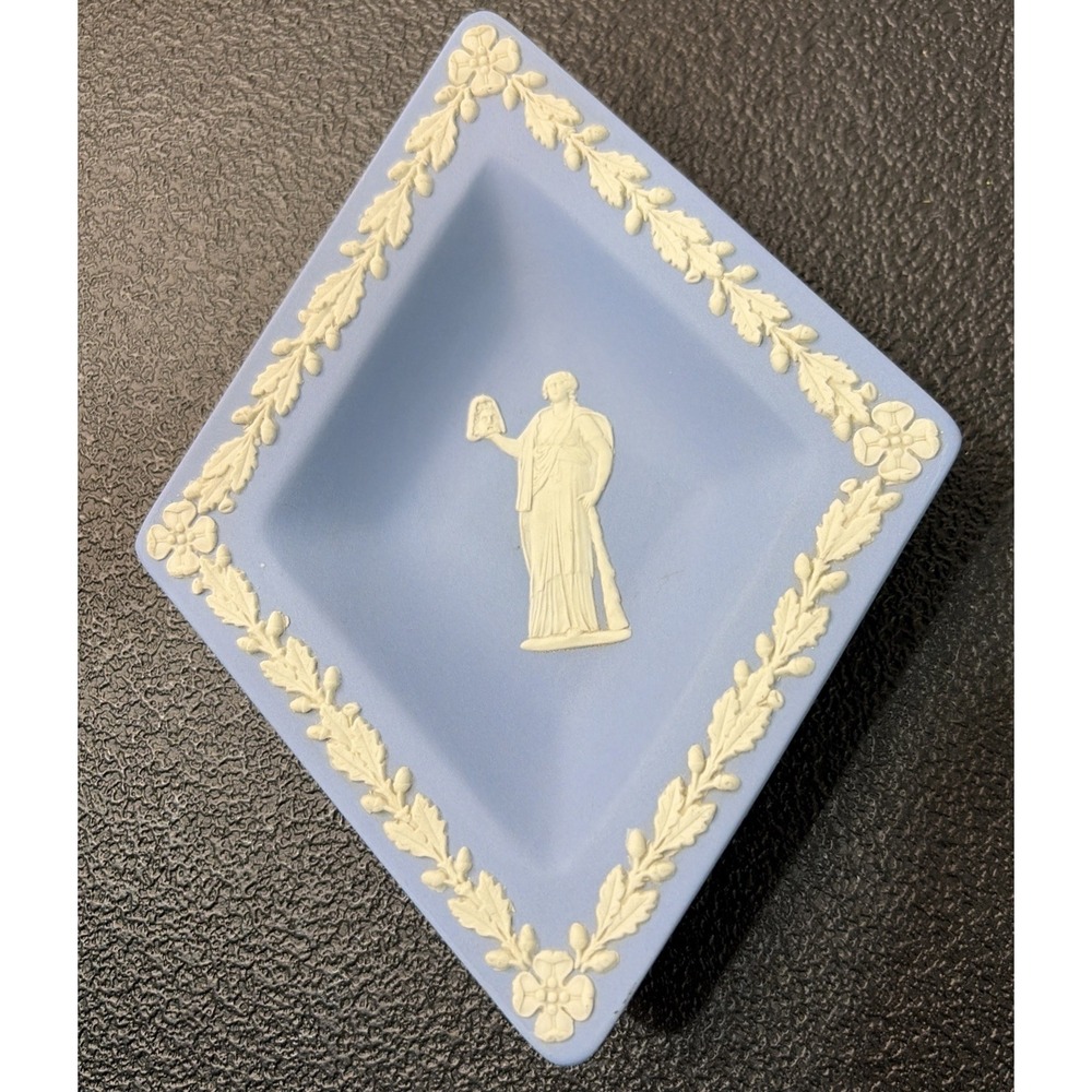 Wedgwood  Blue Jasperware VTG 1956 Neo Classical Muse Figure Melpomene 5.5" Dish